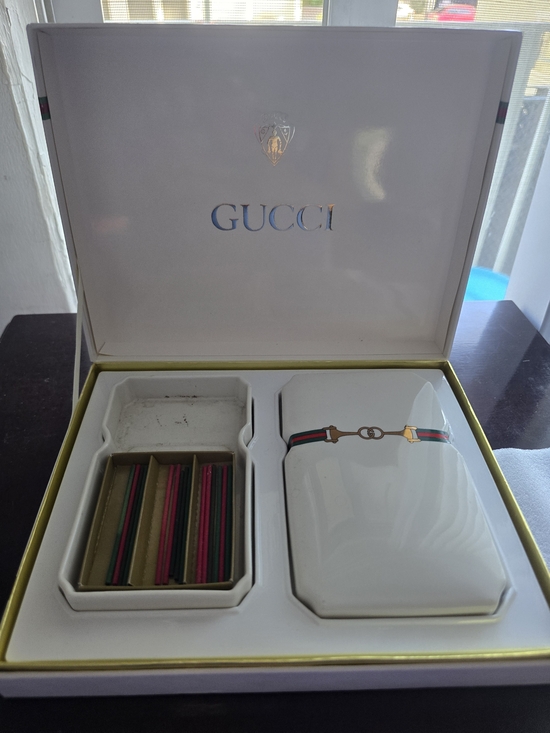 Gucci Other - Gucci White Porcelain Cuff Link Set with Green-Red Web Stripe